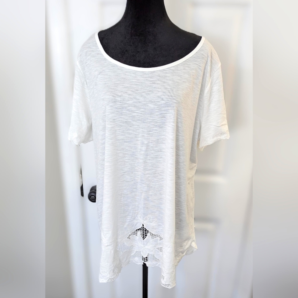 White Crochet Short Sleeve Top 1X